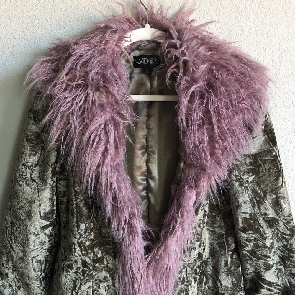 Widow Art Magic Crushed Velvet Faux Fur Trim Jacket Witchy Witchcore Y2K - Picture 2 of 15